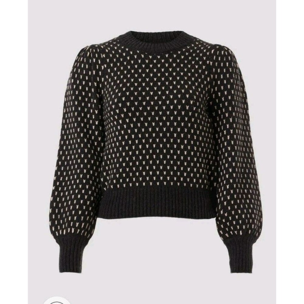 EUC Marine Layer Alma Women's Puff Sleeve Sweater Cotton Soft Black White Medium - Picture 5 of 13